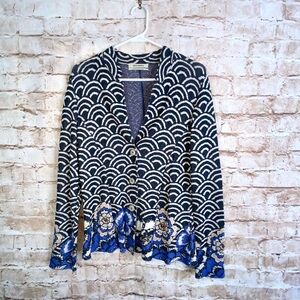 Aldomartins Japanese Waves Floral Print Cardigan Jacket Size 12